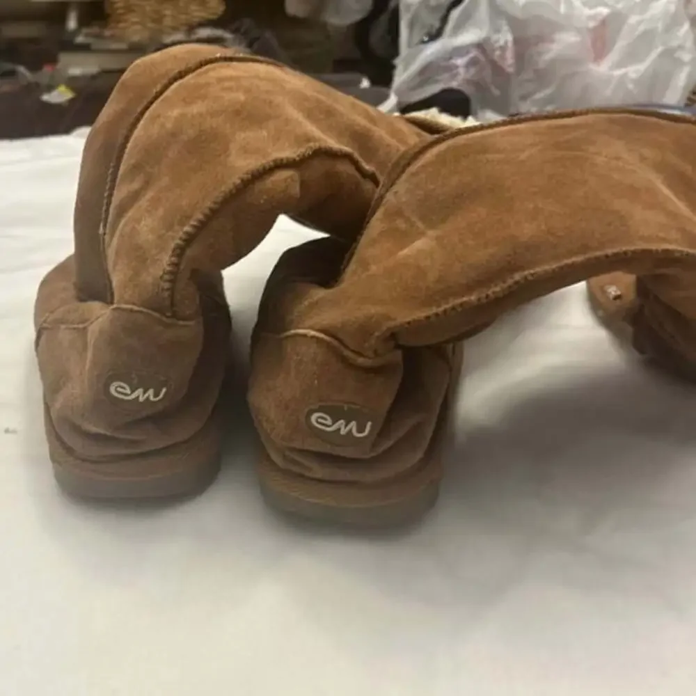 EMU Australia Tall Shearling Over The Knee Suede Boots Chestnut